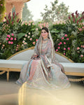Nomi Ansari Maryam Nawaz pastel outfit front view luxury dress
Pastel pink and mint embroidered formal dress with dupatta