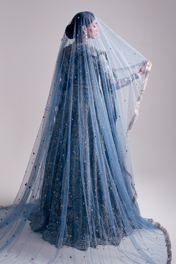 Aarzu Nyra Couture bridal outfit heavy resham naqshi and dabka embroidery
Elegant wedding lehenga choli sky blue with pearls and sequin detailing
Premium bridal ensemble full look Aarzu The Nyra Couture