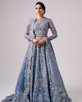 Aarzu Nyra Couture bridal outfit heavy resham naqshi and dabka embroidery
Elegant wedding lehenga choli sky blue with pearls and sequin detailing
Premium bridal ensemble full look Aarzu The Nyra Couture