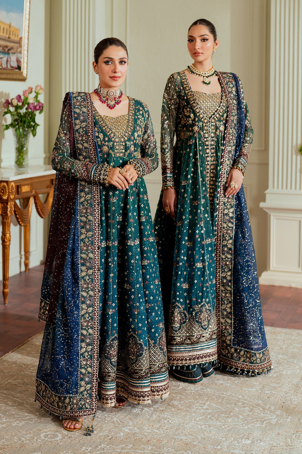 Luxury embroidered chiffon dupatta with sequins and threadwork Baroque
Baroque Chantelle formal outfit unstitched chiffon set close up embroidery
Elegant Baroque Chantelle chiffon outfit 3 piece formal wear look