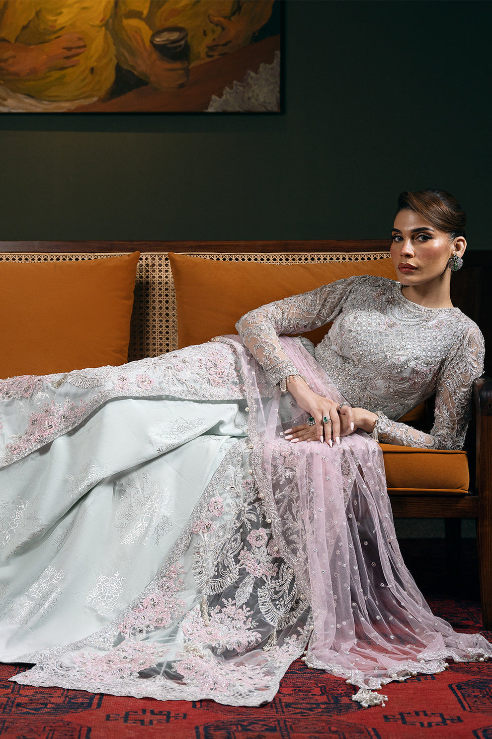 Saira Rizwan Kylo festive formal outfit detailed sequin embroidery
Kylo embroidered net dress with dupatta by Saira Rizwan