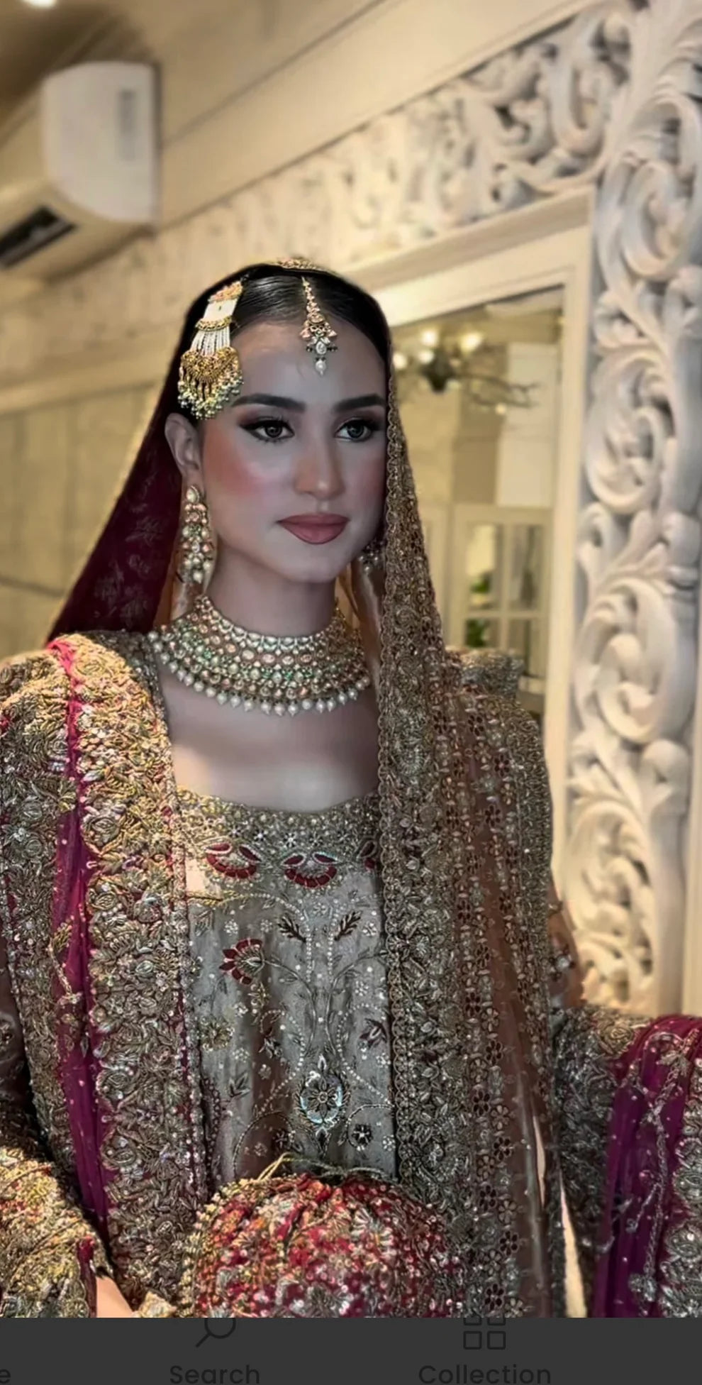 Haris Shakeel Areeba inspired antique blush bridal dress back view with elegant silhouette and detailed embroidery