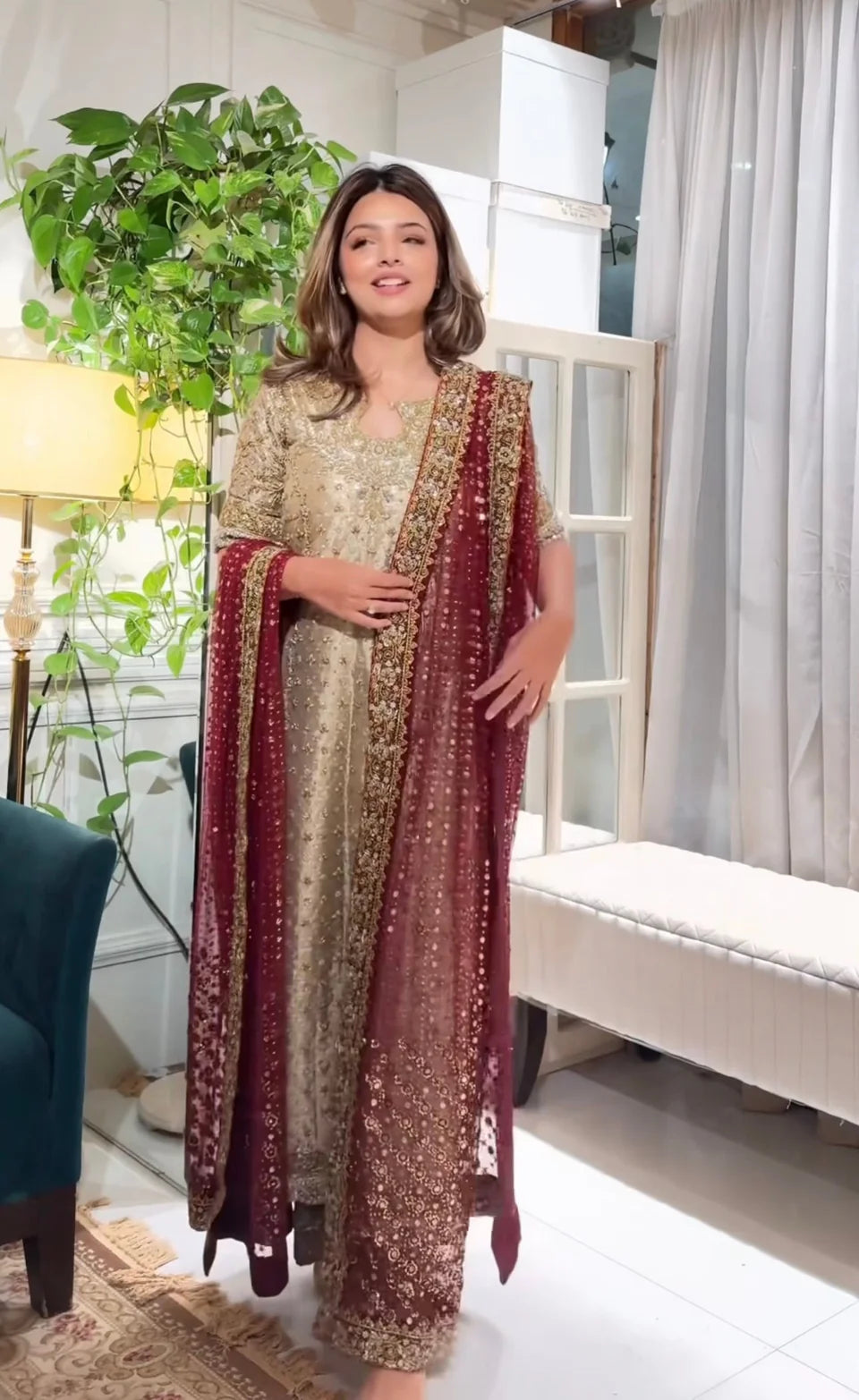 Haris Shakeel Nawal luxury formal dress full front view with elegant silhouette and couture detailing