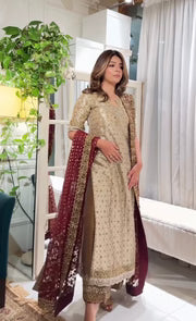 Side view of Haris Shakeel Nawal luxury formal dress highlighting elegant tailoring and flow