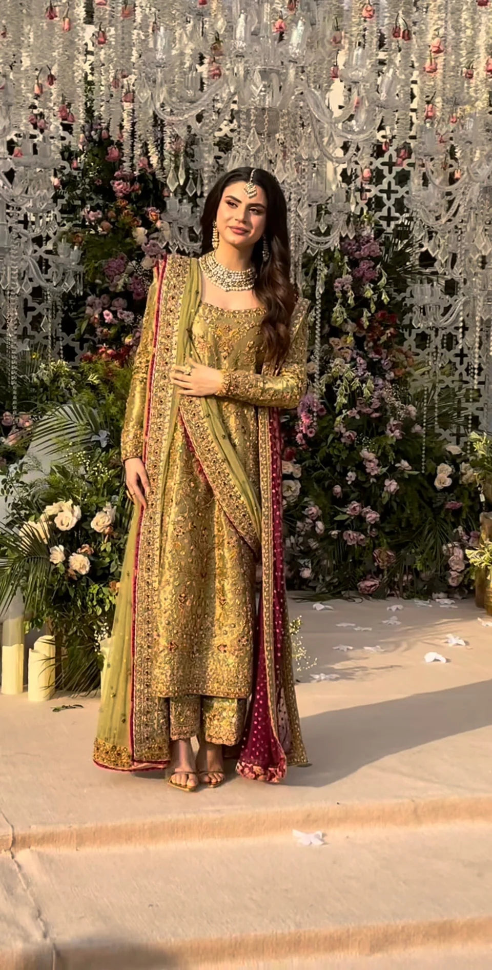 Pistachio green formal outfit with intricate embroidery by Haris Shakeel
Elegant pistachio color Pakistani designer dress with dupatta