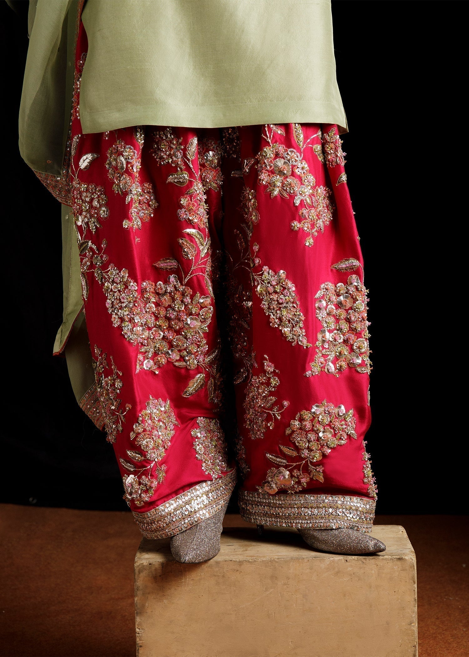 Hot pink embroidered shalwar with mukaish and dabka detailing