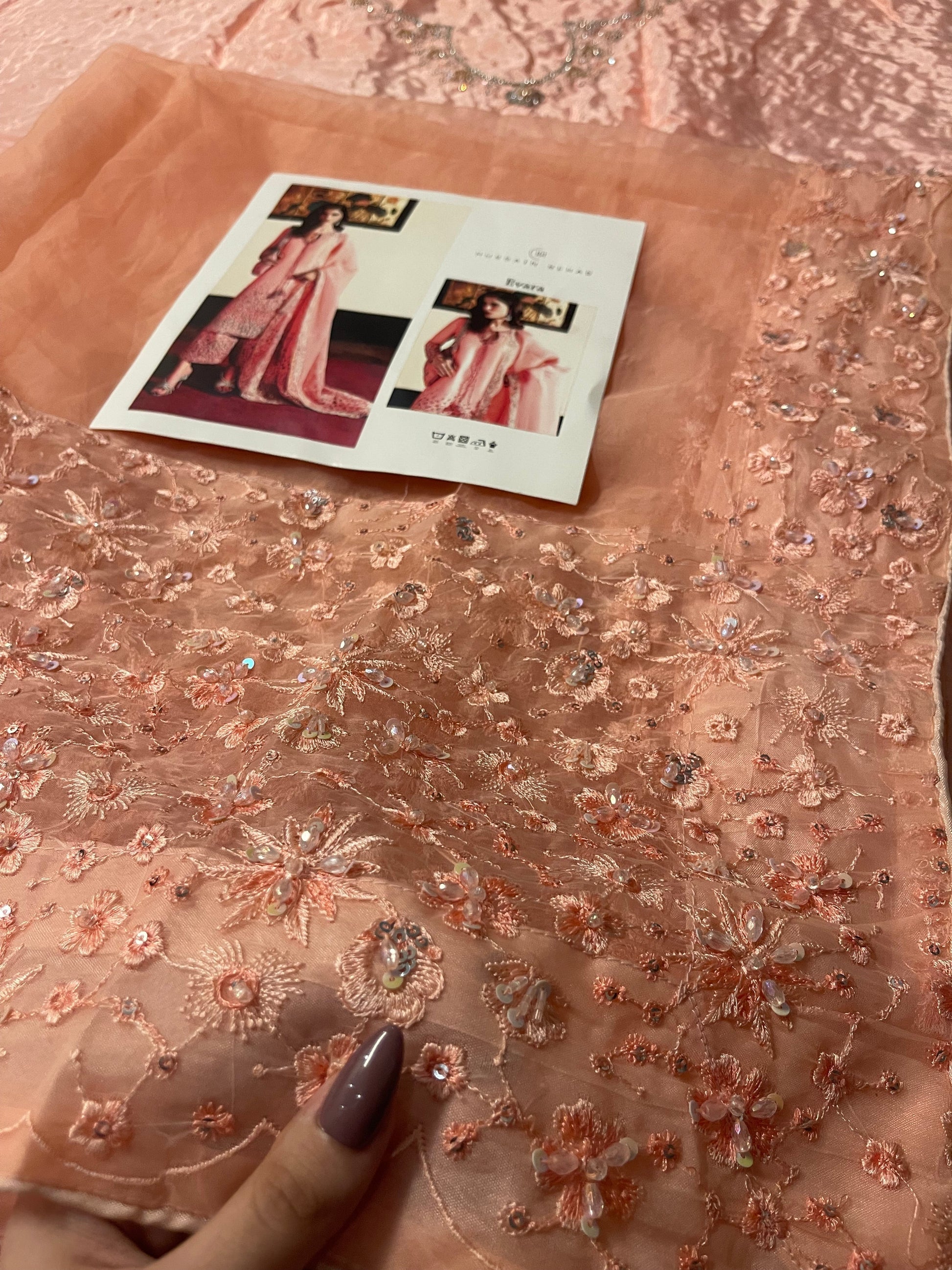 Organza dupatta with embroidered borders in Hussain Rehar Evara blush pink suit
