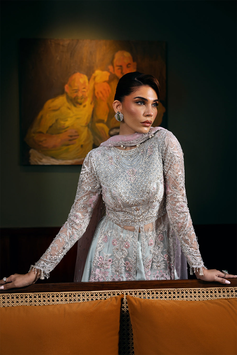 Saira Rizwan Kylo festive formal outfit detailed sequin embroidery
Kylo embroidered net dress with dupatta by Saira Rizwan