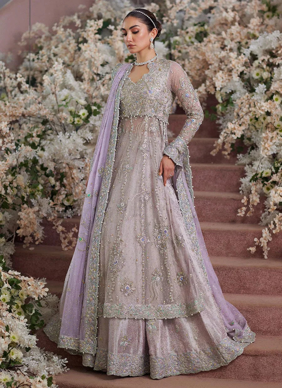 Detailed panel design of kalidaar lilac bridal dress