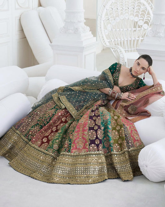 Red bridal lehenga zardozi embroidery closeup