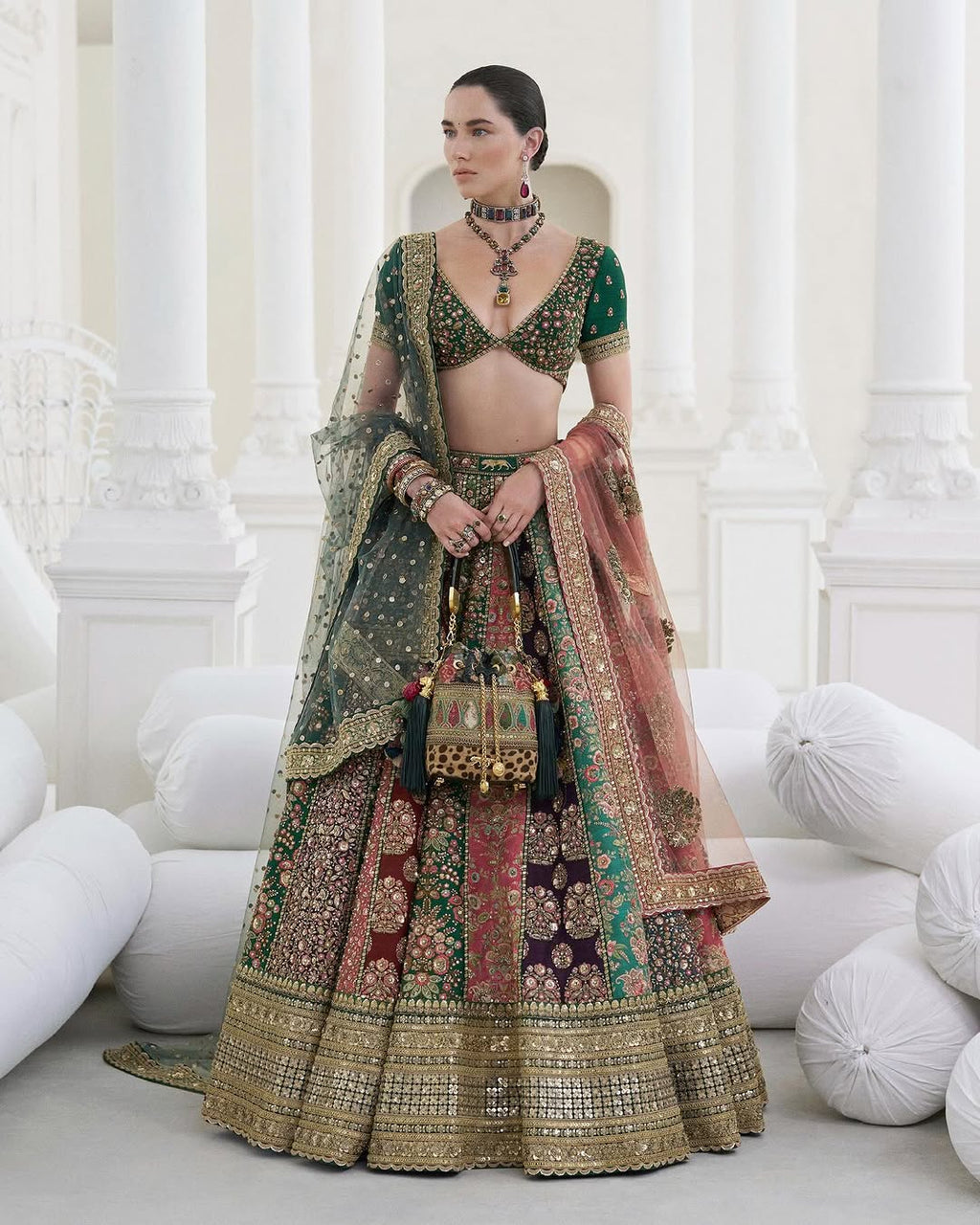 Sabyasachi inspired red bridal lehenga full front view
