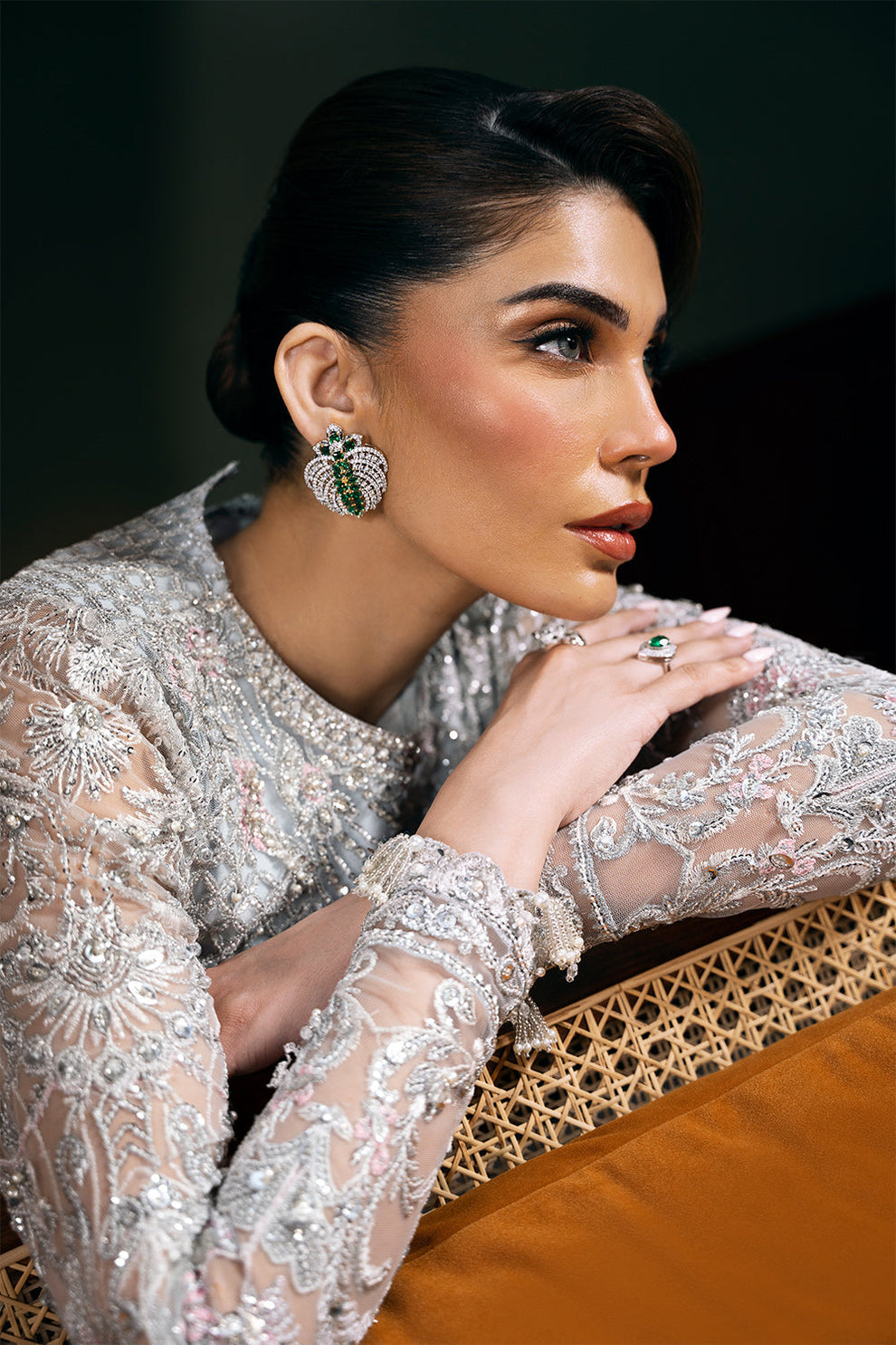 Saira Rizwan Kylo festive formal outfit detailed sequin embroidery
Kylo embroidered net dress with dupatta by Saira Rizwan